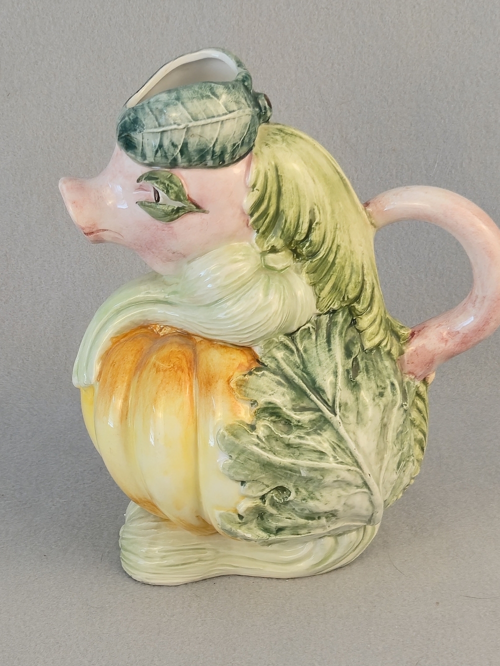 VIETRI Italian Ceramic Pig Pumpkin Pitcher Majolica cottagecore vintage